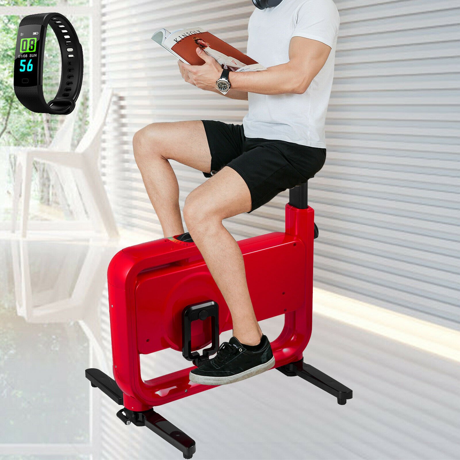 VEVOR Magnetic Exercise Bike, 901 Adjustable Seat Folding Exercise Bike, Rotary Adjustable Magnetic Resistance Under Desk Exercise Bike with Electronic Display, Sports Bracelet for Cardio Training
