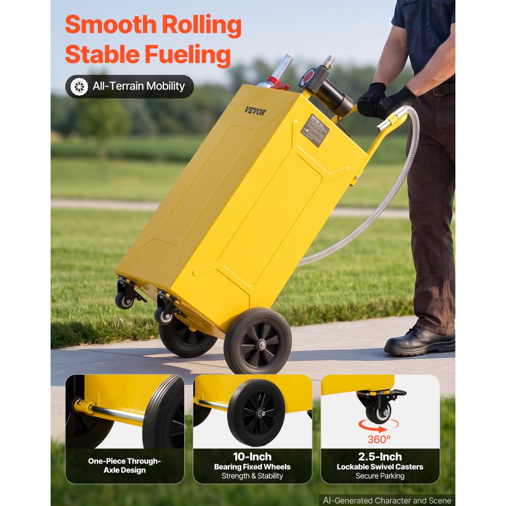 VEVOR 113.6L Diesel Caddy, Carbon Steel, Portable Diesel Transfer Storage Tank with Electric Pump & 4 Rolling Wheels, Transfer Can Container, for Tractors, Forklifts, Loaders, Farm Equipment, Yellow