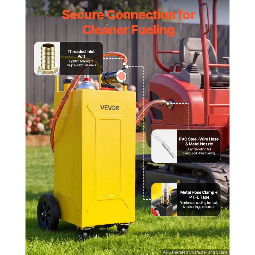 VEVOR 113.6L Diesel Caddy, Carbon Steel, Portable Diesel Transfer Storage Tank with Electric Pump & 4 Rolling Wheels, Transfer Can Container, for Tractors, Forklifts, Loaders, Farm Equipment, Yellow