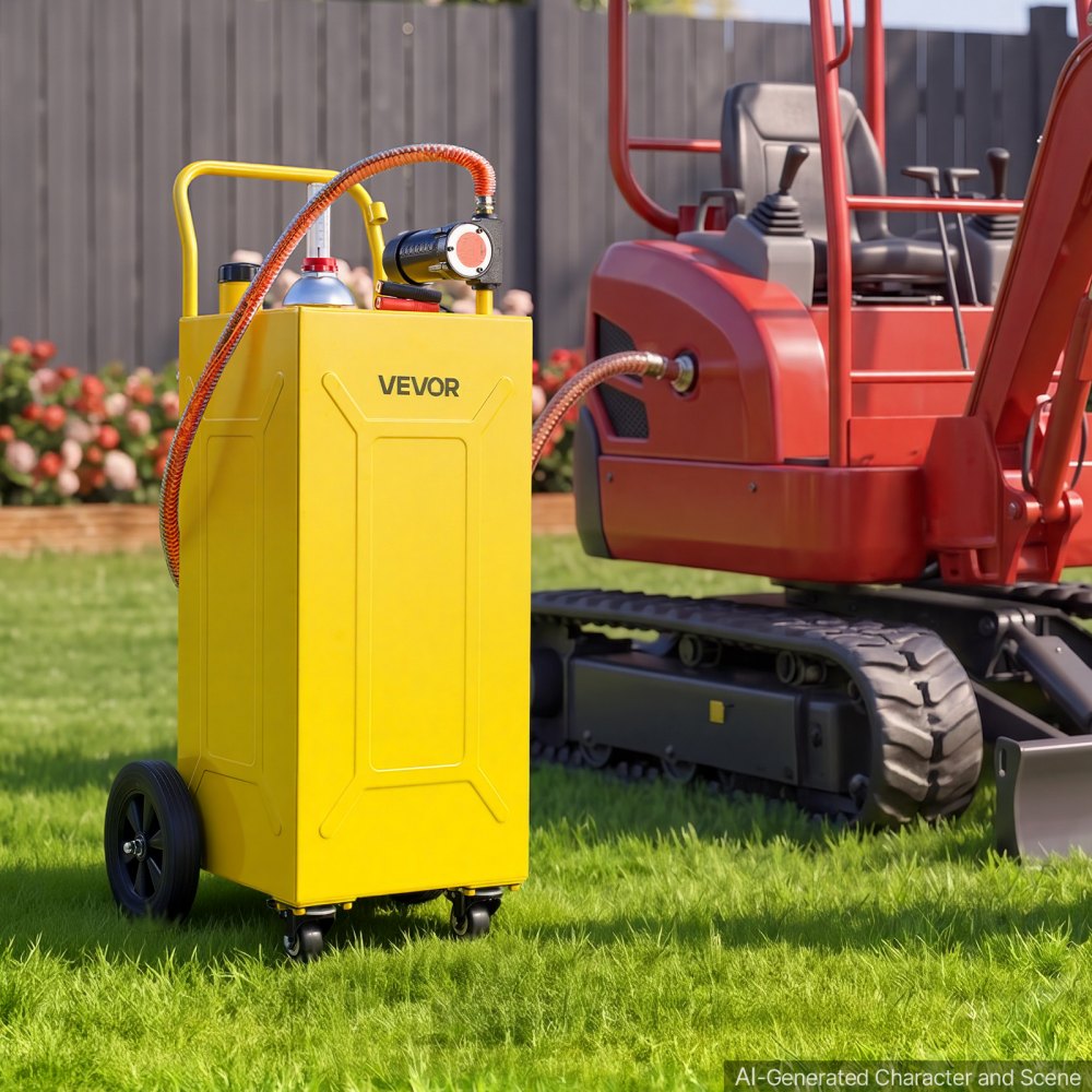 VEVOR 113.6L Diesel Caddy, Carbon Steel, Portable Diesel Transfer Storage Tank with Electric Pump & 4 Rolling Wheels, Transfer Can Container, for Tractors, Forklifts, Loaders, Farm Equipment, Yellow