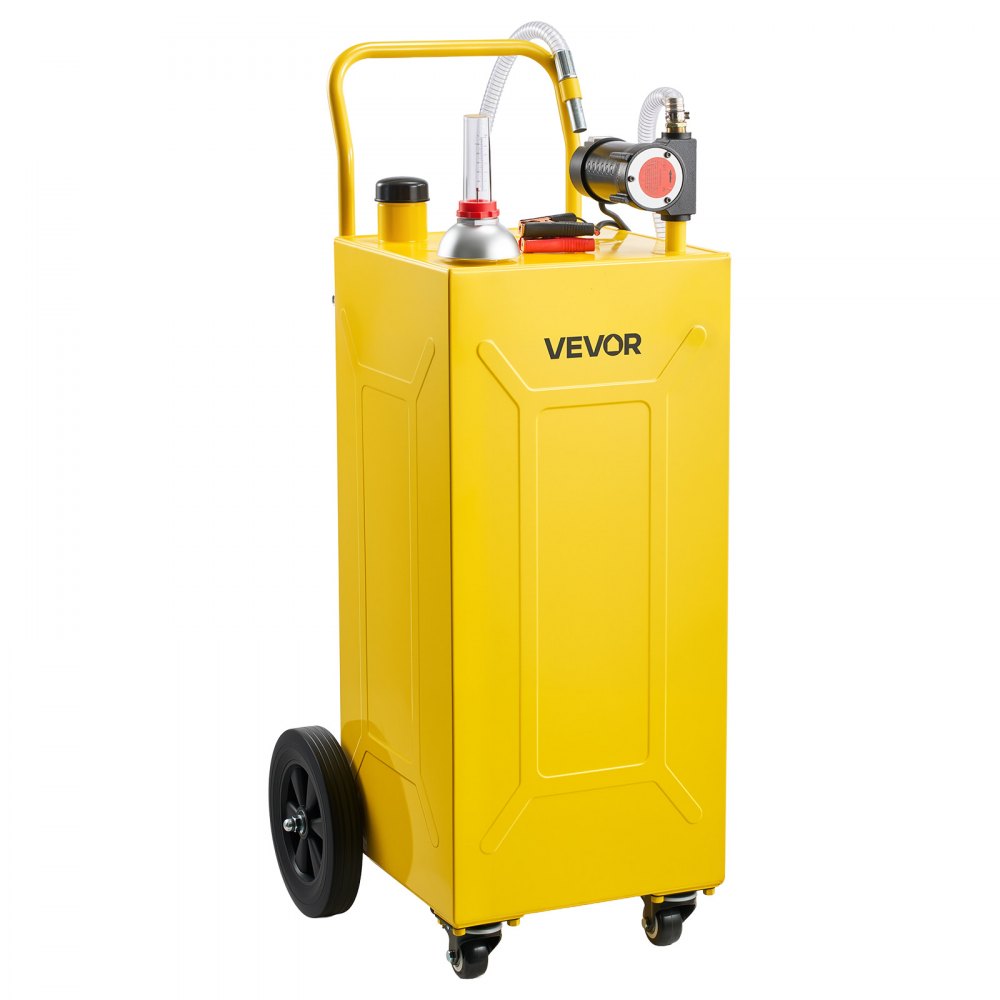 VEVOR 113.6L Diesel Caddy, Carbon Steel, Portable Diesel Transfer Storage Tank with Electric Pump & 4 Rolling Wheels, Transfer Can Container, for Tractors, Forklifts, Loaders, Farm Equipment, Yellow