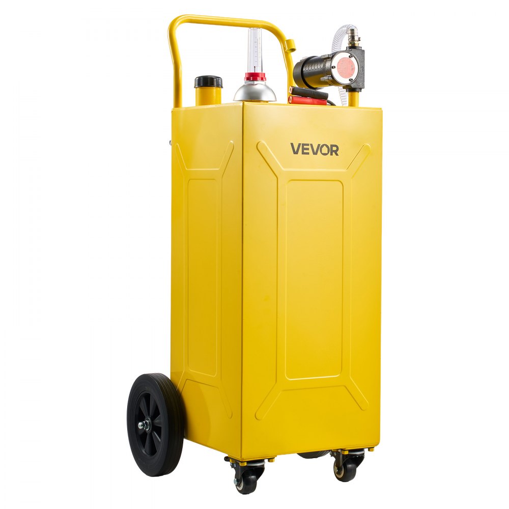 VEVOR 113.6L Diesel Caddy, Carbon Steel, Portable Diesel Transfer Storage Tank with Electric Pump & 4 Rolling Wheels, Transfer Can Container, for Tractors, Forklifts, Loaders, Farm Equipment, Yellow