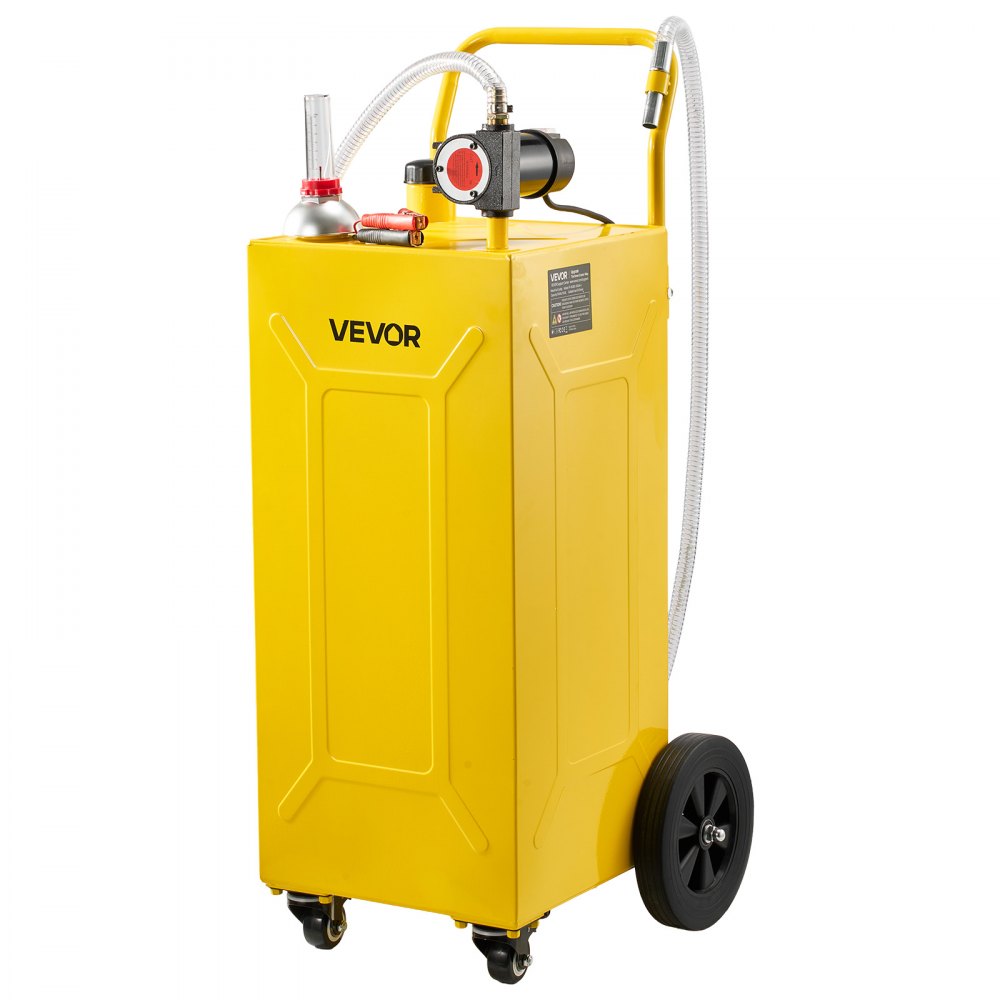 VEVOR 113.6L Diesel Caddy, Carbon Steel, Portable Diesel Transfer Storage Tank with Electric Pump & 4 Rolling Wheels, Transfer Can Container, for Tractors, Forklifts, Loaders, Farm Equipment, Yellow