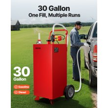 VEVOR 30 Gallon Fuel Caddy Gasoline & Diesel Fuel Tank with Manual Pump Red