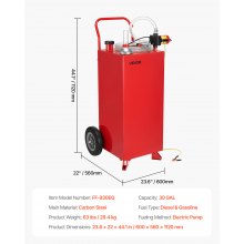 VEVOR 30 Gallon Fuel Caddy Gasoline & Diesel Fuel Tank with Manual Pump Red