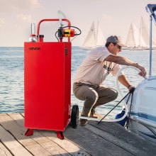 VEVOR 30 Gallon Fuel Caddy Gasoline & Diesel Fuel Tank with Manual Pump Red