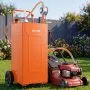 VEVOR 132.5L Fuel Gas Caddy, Carbon Steel, Portable Fuel Transfer Storage Tank with Manual Pump and 4 Wheels, Gasoline Diesel Can Container, for Cars, Lawn Mowers, ATVs, Boats, Motorcycles, Orange