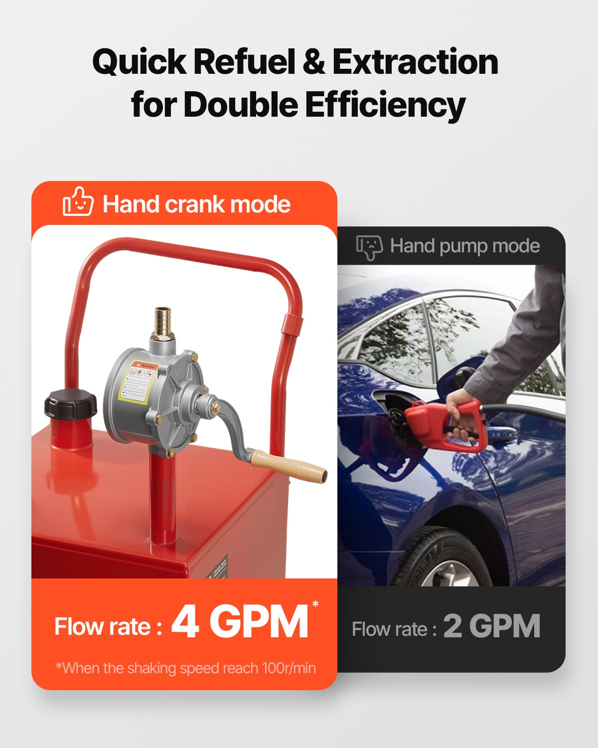 VEVOR 20 Gallon Fuel Caddy, Gasoline & Diesel Fuel Tank with Manual Transfer Pump, Portable Fuel Storage Tank with 2 Wheels & 10 ft Hose, Gas Caddy for Cars, Lawn Mowers, ATVs, Boats, More, Red