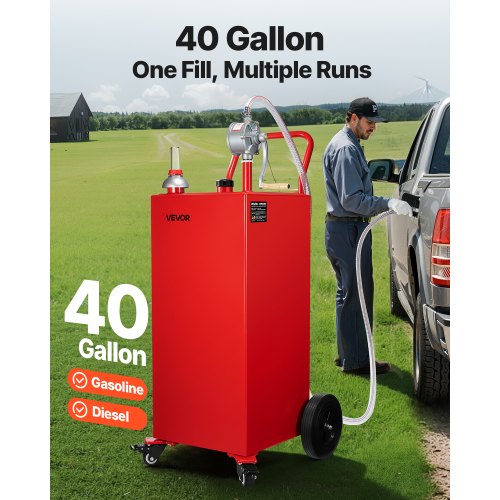 VEVOR 30-Gallon Gas Caddy – 4-Wheel Portable Fuel Transfer Tank With Pump For Diesel & Gas