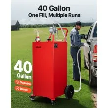 VEVOR 40 Gallon Fuel Caddy Gasoline & Diesel Fuel Tank with Manual Pump Red