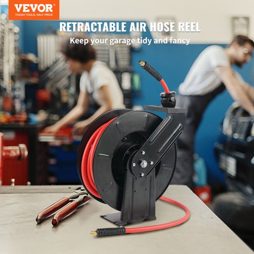 VEVOR Air Hose Reel 3/8" x 25' Auto Rewind Hybrid Rubber Hose Retractable 300PSI