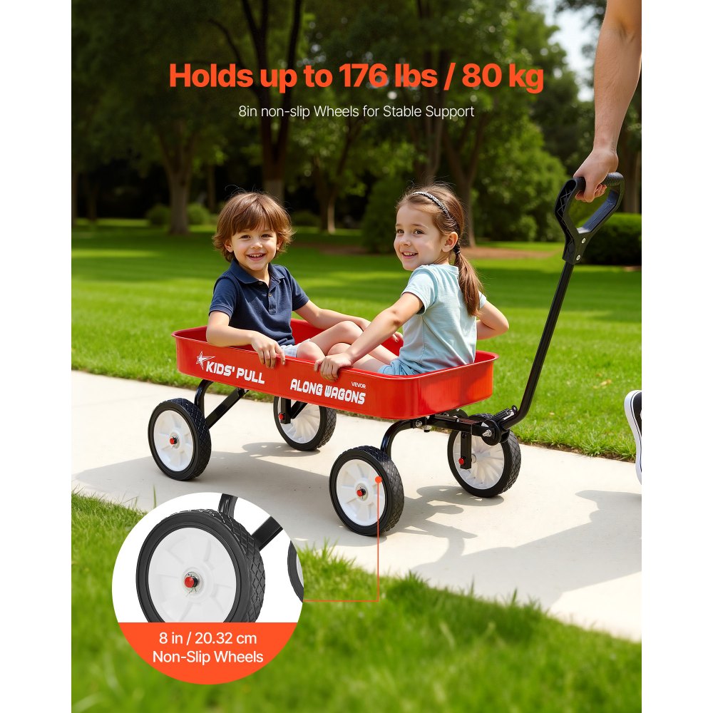 VEVOR Pull-Along Wagon for Kids, 101 cm Toddler Wagons, Supports up to 80kg, All-Terrain Wagons with Handle, Utility Wagon Cart Birthday Present for Kids Gardening Beach Camping, Red