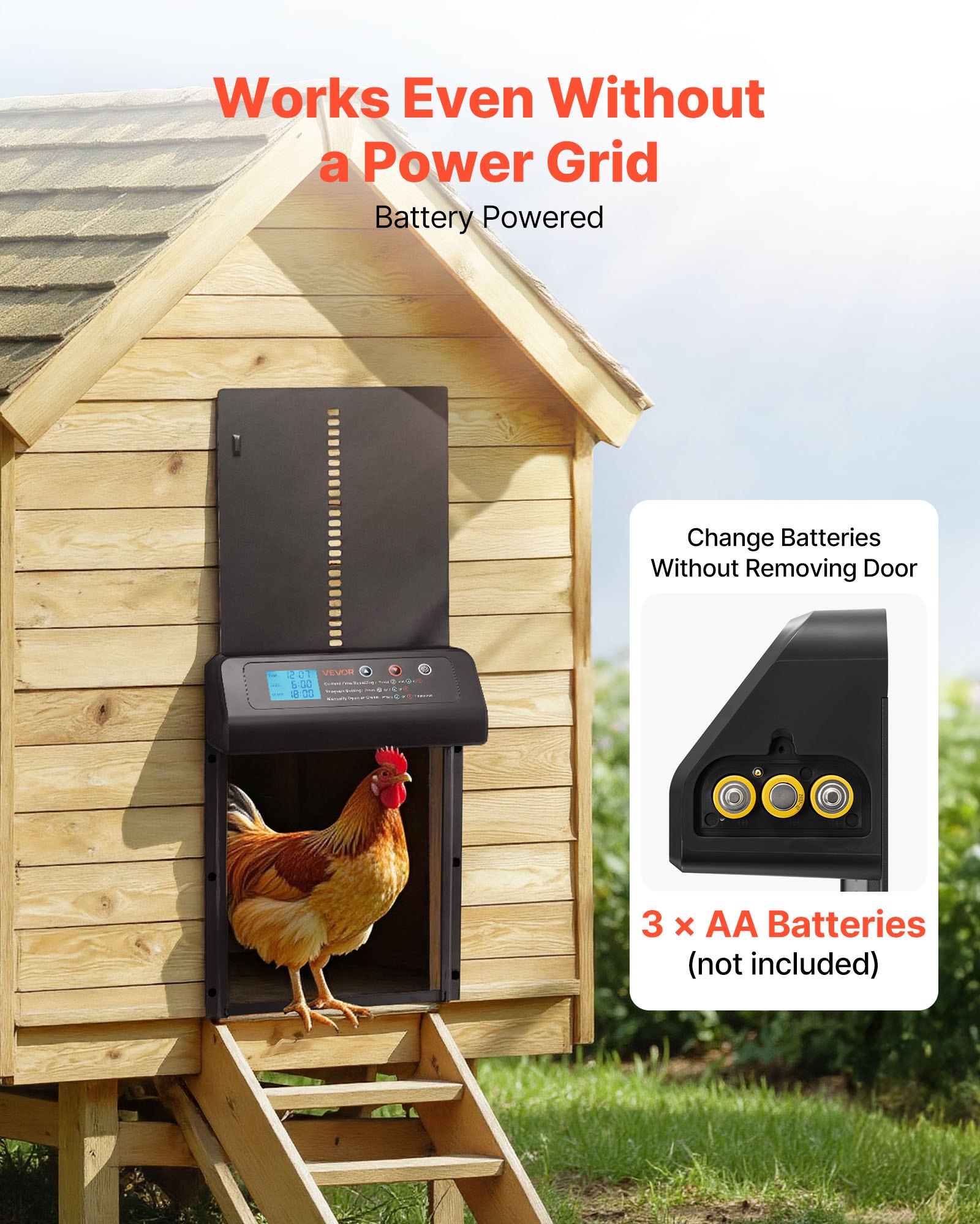 VEVOR Automatic Chicken Coop Door, Battery Powered Chicken Coop Door with Timer & Manual Setting, Anti-Pinch Security, Durable Aluminum Alloy, Auto Chick Run Gate Opener with Waterproof Sealing, Black