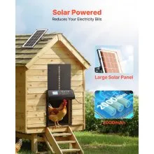 VEVOR Automatic Chicken Coop Door, Solar & Battery Powered Chicken Door with LCD Display, Remote Control, Light Sensor & Timer, Anti-Pinch Security, Aluminum Alloy Chick Run Gate Opener, Black