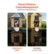 VEVOR Automatic Chicken Coop Door, Solar & Battery Powered Chicken Door with LCD Display, Remote Control, Light Sensor & Timer, Anti-Pinch Security, Aluminum Alloy Chick Run Gate Opener, Black