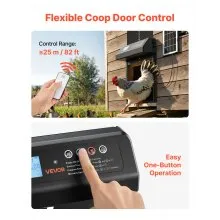 VEVOR Automatic Chicken Coop Door, Solar & Battery Powered Chicken Door with LCD Display, Remote Control, Light Sensor & Timer, Anti-Pinch Security, Aluminum Alloy Chick Run Gate Opener, Black