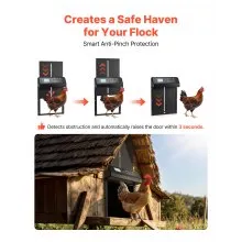 VEVOR Automatic Chicken Coop Door, Solar & Battery Powered Chicken Door with LCD Display, Remote Control, Light Sensor & Timer, Anti-Pinch Security, Aluminum Alloy Chick Run Gate Opener, Black