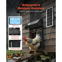 VEVOR Automatic Chicken Coop Door, Solar & Battery Powered Chicken Door with LCD Display, Remote Control, Light Sensor & Timer, Anti-Pinch Security, Aluminum Alloy Chick Run Gate Opener, Black