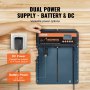 VEVOR automatic chicken coop door with dual power supply options: battery and dc adapter.