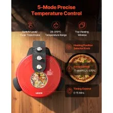 VEVOR Pizza Oven, 14 in Electric Pizza Maker, 1600W Electric Pizzas Cooker with Cordierite Stone, 5-Mode Temperature Control, Viewing Window for Precise Cooking, Heats up to 698 ˚F, for Home Kitchen