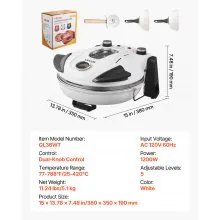 VEVOR Pizza Oven, 12 in Electric Pizza Maker, 1200W Electric Pizzas Cooker with Cordierite Stone, 5-Mode Temperature Control, Viewing Window for Precise Cooking, Heats up to 788 ˚F, for Home (White)