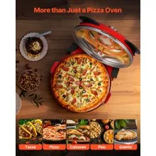 VEVOR Pizza Oven, 12 in Electric Pizza Maker, 1200W Electric Pizzas Cooker with Cordierite Stone, 5-Mode Temperature Control, Viewing Window for Precise Cooking, Heats up to 788 ˚F, for Home (Red)