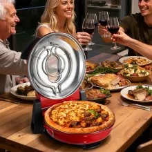 VEVOR Pizza Oven, 12 in Electric Pizza Maker, 1200W Electric Pizzas Cooker with Cordierite Stone, 5-Mode Temperature Control, Viewing Window for Precise Cooking, Heats up to 788 ˚F, for Home (Red)