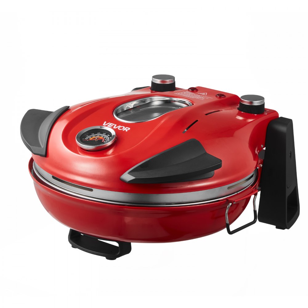VEVOR Pizza Oven, 304.8 mm Electric Pizza Maker, 1200W Electric Pizzas Cooker with Cordierite Stone, 5-Mode Temperature Control, Viewing Window for Precise Cooking, Heats up to 420℃, for Home (Red)