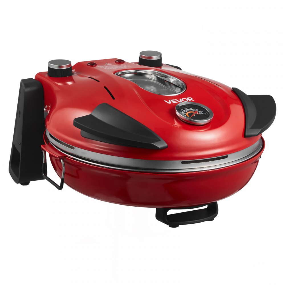 VEVOR Pizza Oven, 304.8 mm Electric Pizza Maker, 1200W Electric Pizzas Cooker with Cordierite Stone, 5-Mode Temperature Control, Viewing Window for Precise Cooking, Heats up to 420℃, for Home (Red)