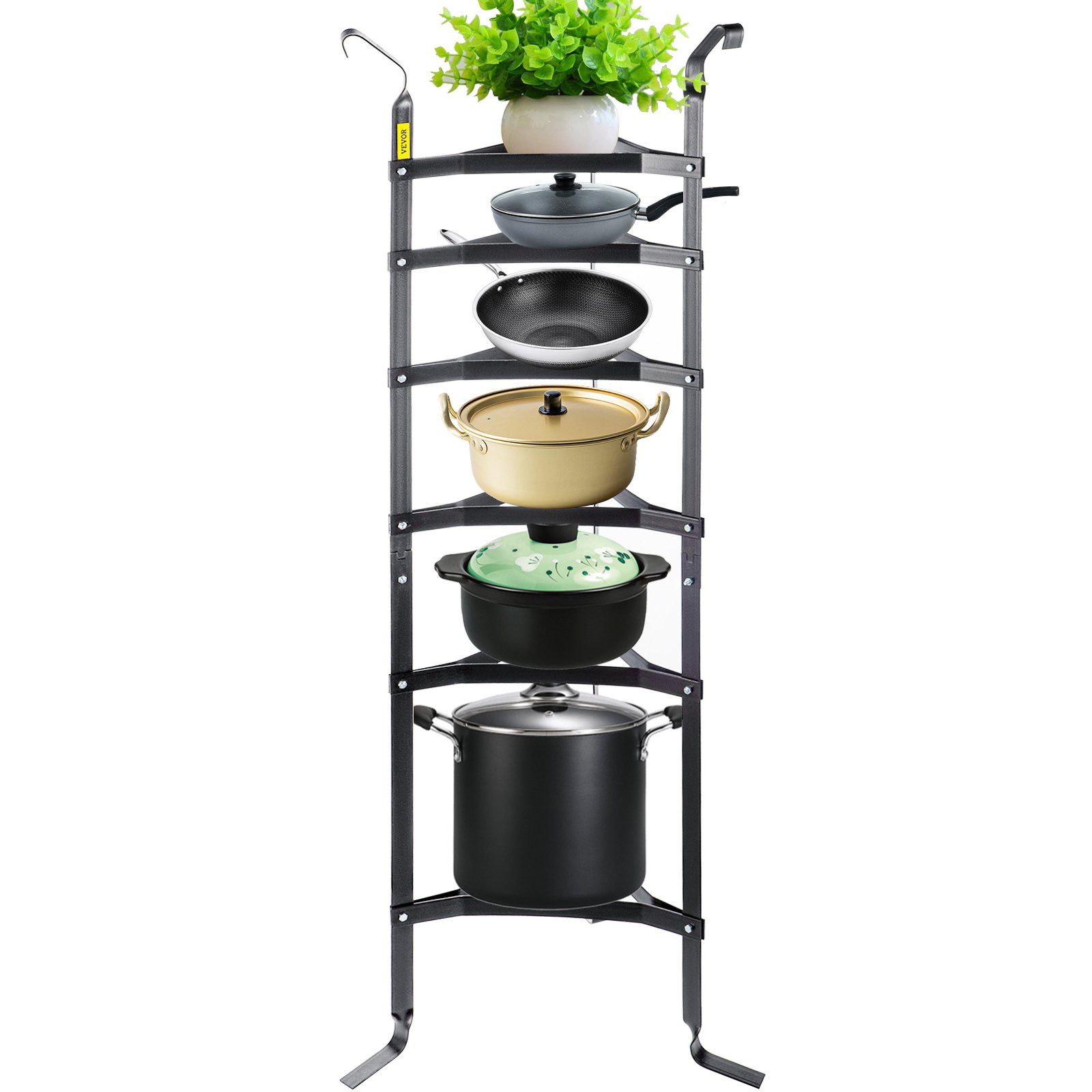 VEVOR 6-Tier Cookware Stand, 61-inch Multi-Layer Pot Rack, Carbon Steel Cookware Shelf, Cookware Storage Tower, Unassembled Kitchen Corner Shelf Rack for Pans, Pots, Baskets and Kettles, Graphite