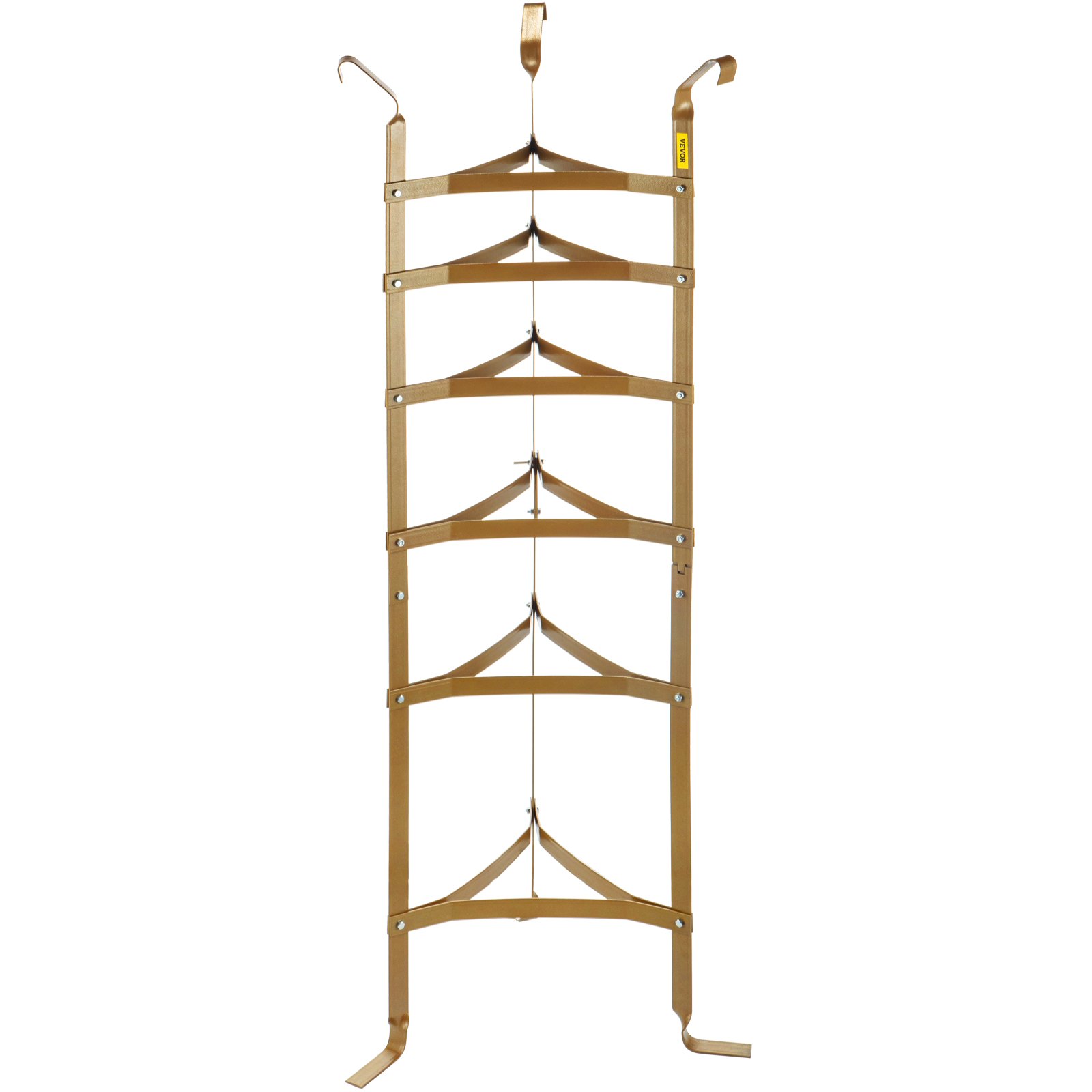 VEVOR cookware stand with multiple hooks and shelves in a gold finish.