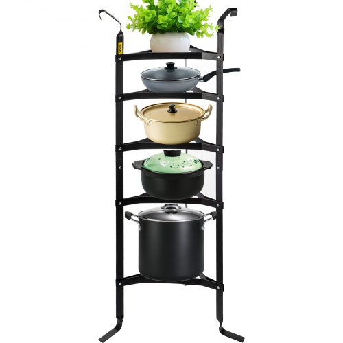 VEVOR Soporte para utensilios de cocina de 5 niveles, estante para ollas de múltiples capas de acero al carbono, estante para utensilios de cocina de 42.7 pulgadas, torre de almacenamiento de utensilios de cocina de color negro mate, estante de esquina de cocina sin ensamblar para almacenamiento de sartenes, ollas y hervidores