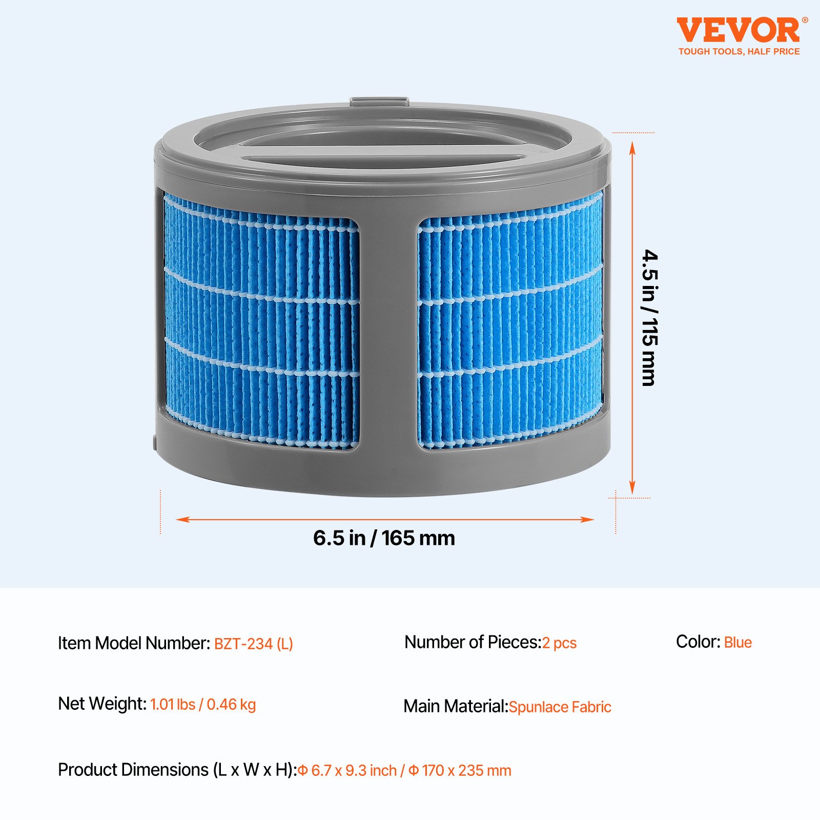 VEVOR Evaporative Humidifier Replacement Filter, 2-Pack, Compatible with VEVOR 10L(2.64G) Model BZT-242 Evaporative Humidifier, Easy to Install for Prolong Filter Life