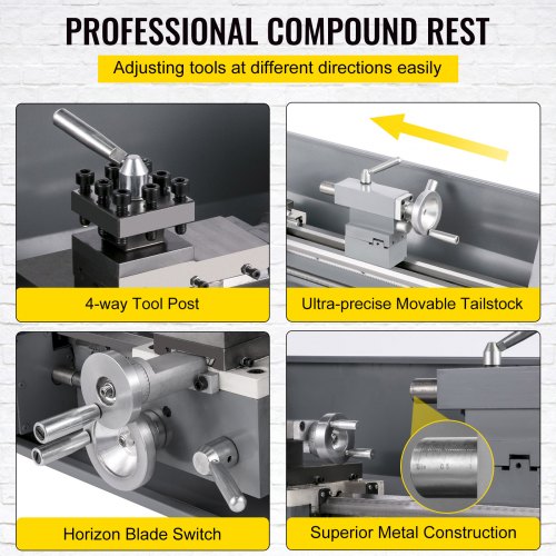 VEVOR Mini Metal Lathe 1100W Variable Speed Metal Lathe 50 to 3000Rpm Milling Precision Lathe 220 x 600mm for Metal Metal Lathe for Counter Face Turning Driling