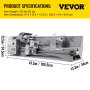 VEVOR Mini metallsvarv 750W metallsvarv med variabel hastighet 50 till 3000 rpm Precisionssvarv 220 x 600 mm för metallsvarv för motsvarvning