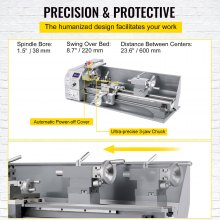 VEVOR Mini Metal Lathe 750W Variable Speed Metal Lathe 50 to 3000Rpm Milling Precision Lathe 220 x 600mm for Metal Metal Lathe for Counter Face Turning Driling