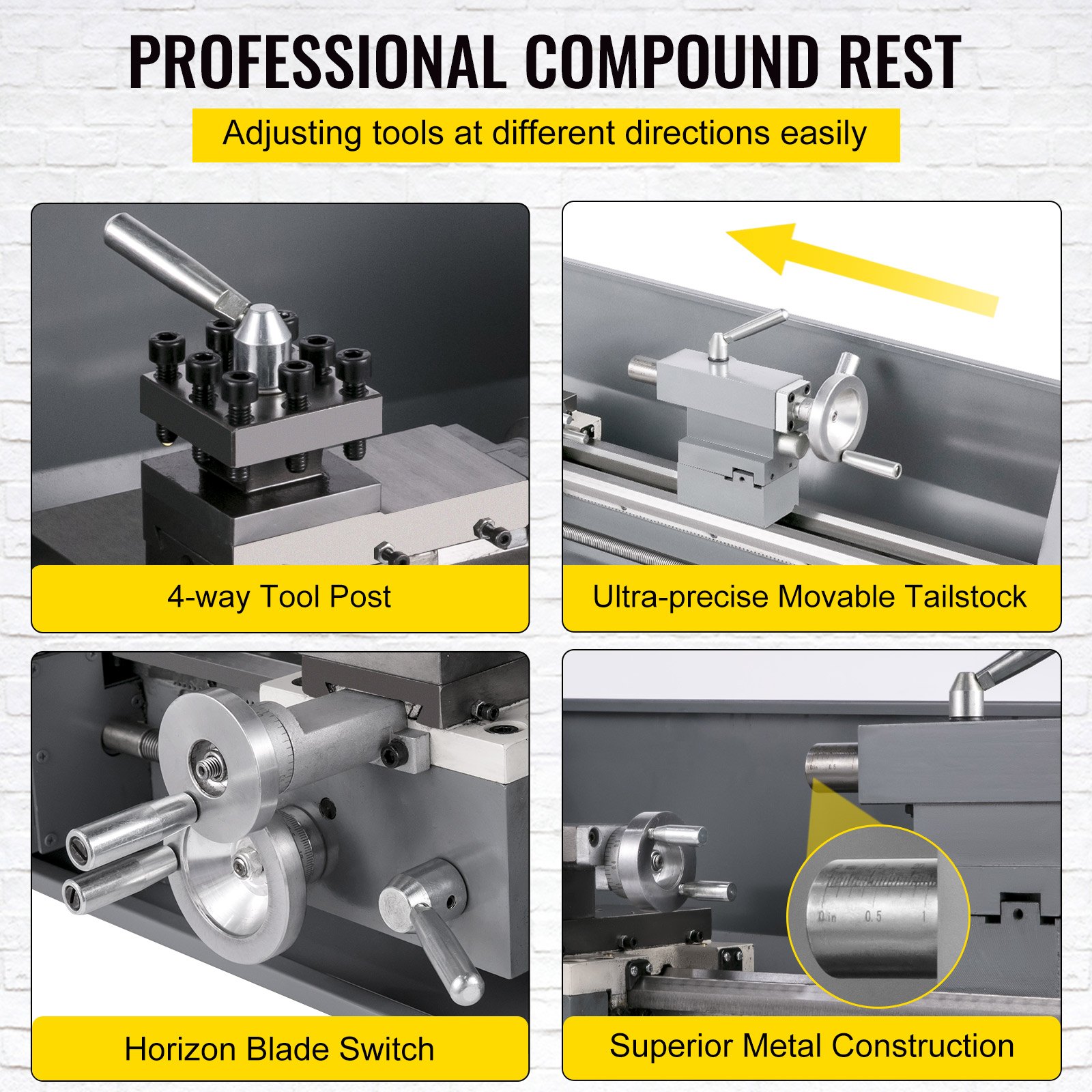 VEVOR Mini Metal Lathe Bench Top 220x600 750W for Turning Brushless Motor Metal Gear