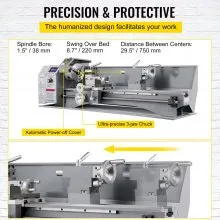 VEVOR Metal Lathe 8.7 x 29.5 Inch/220 x 750MM Mini Metal Lathe 1100W Infinitely Variable Speed Mini Lathe Machine LED Screen for Counter Face Turning Driling