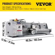 VEVOR Metal Lathe 8.7 x 29.5 Inch/220 x 750MM Mini Metal Lathe 1100W Infinitely Variable Speed Mini Lathe Machine LED Screen for Counter Face Turning Driling