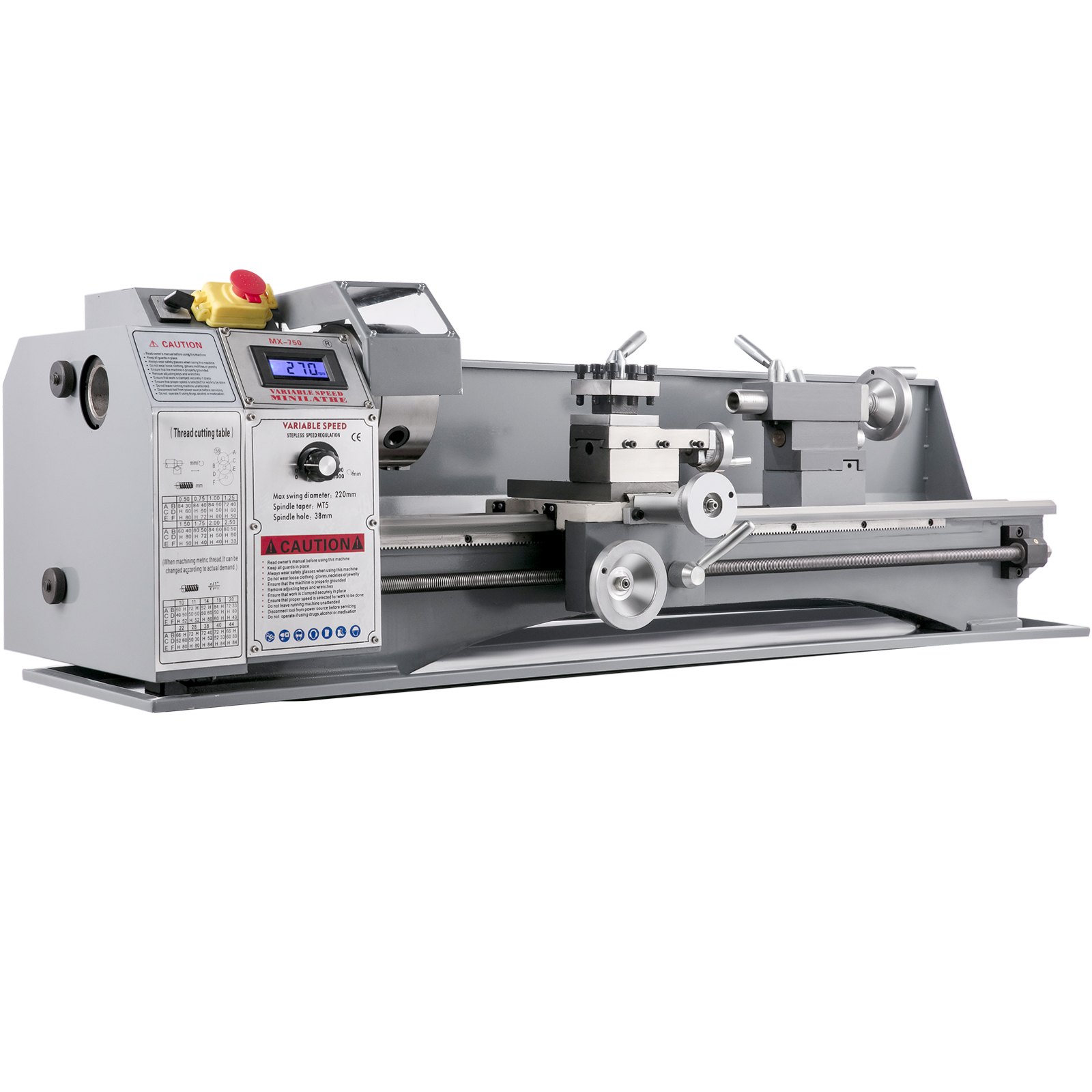 VEVOR Metal Lathe 8.7 x 29.5 Inch/220 x 750MM Mini Metal Lathe 1.1KW Infinitely Variable Speed  Mini Lathe Machine  LED Screen for Counter Face Turning Driling