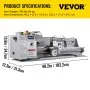 Mini kovový sústruh VEVOR 1100W, 220 mm x 750 mm, sústruh na kov s premenlivou rýchlosťou, otáčky za minútu, digitálny frézovací stroj na kov s 3-čeľusťovým skľučovadlom, kužeľom vretena MT5, kužeľom koníka MT2