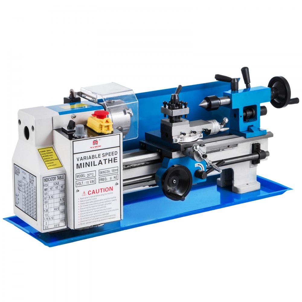 VEVOR Mini Metal Milling Lathe Benchtop 7"x12" Variable Speed 50-2500RPM w/ Lamp