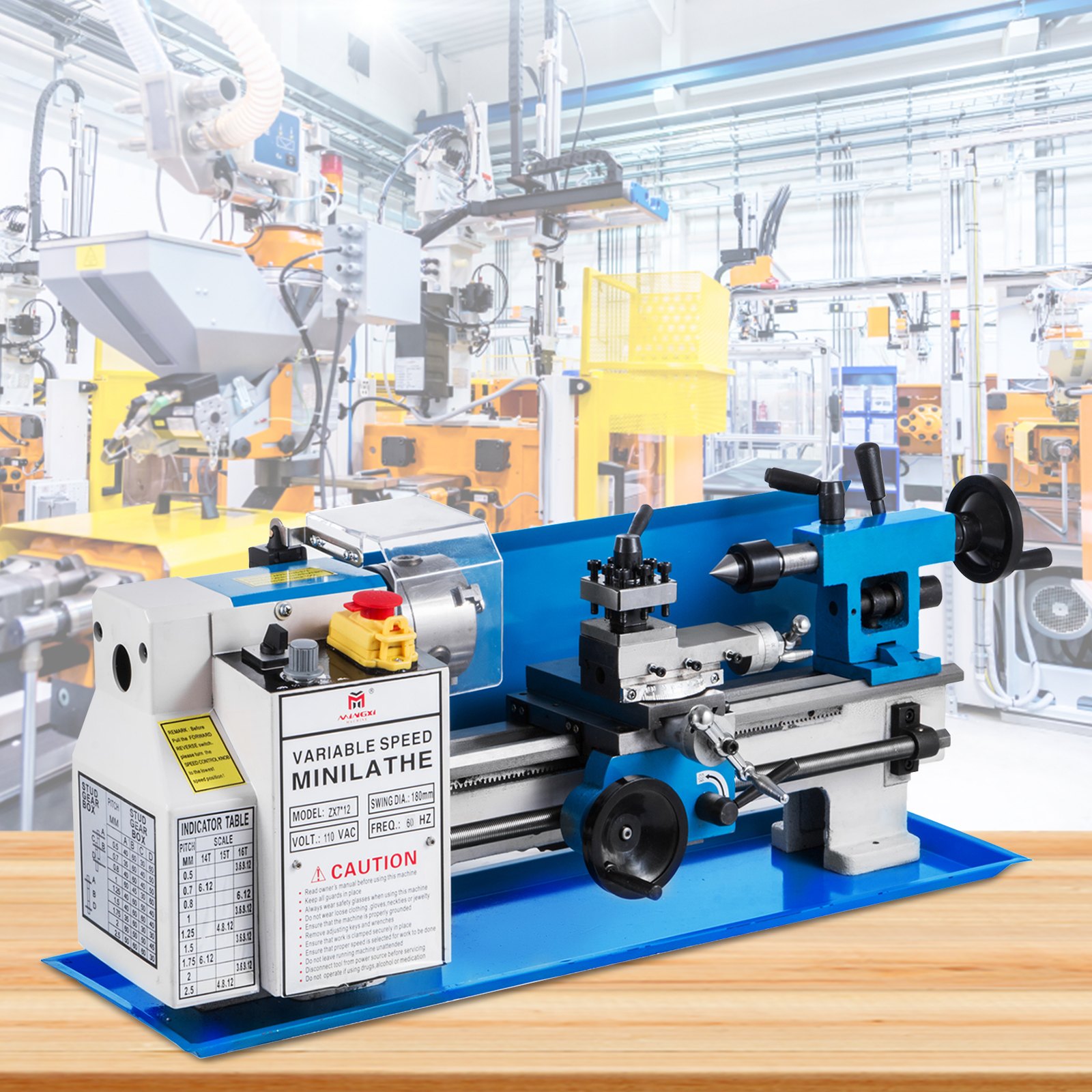 VEVOR Mini Metal Milling Lathe Benchtop 7"x12" Variable Speed 50-2500RPM w/ Lamp