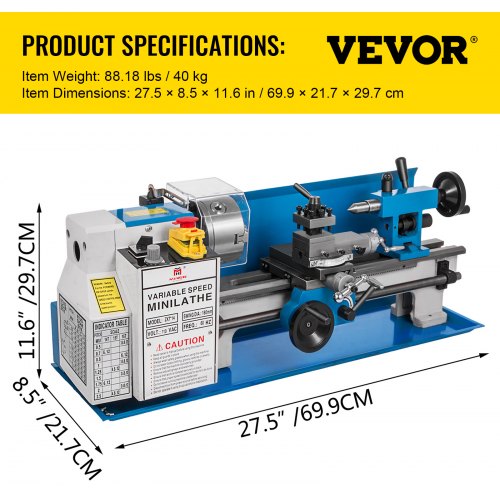 VEVOR Mini Metal Lathe 550W Variable Speed Metal Lathe 50 to 2500Rpm Precision Mini Benchtop Lathe 7x14 Inch for Mini Precision Parts Processing Sample Processing Modeling Works