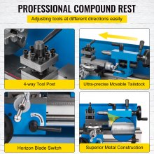 VEVOR Mini Metal Lathe 550W Variable Speed Metal Lathe 50 to 2500Rpm Precision Mini Benchtop Lathe 7x14 Inch for Mini Precision Parts Processing Sample Processing Modeling Works