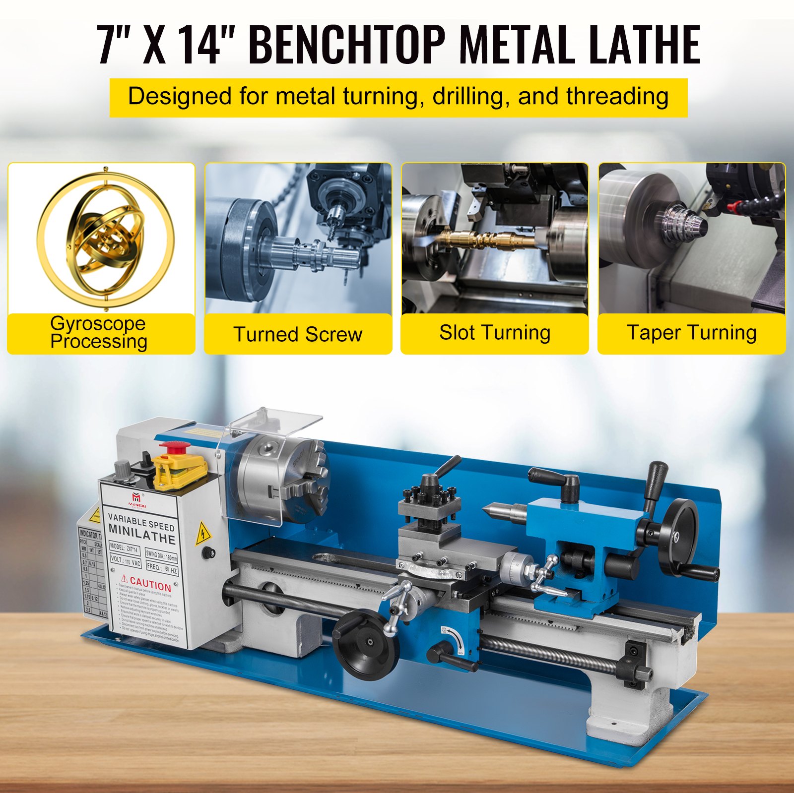 VEVOR 7x14 Inch Metal Lathe 50-2500 RPM 550W Mini Bench Lathe 0.75HP Variable Spindle Speed Milling Machine for Mini Precision Parts Processing Nylon Gear