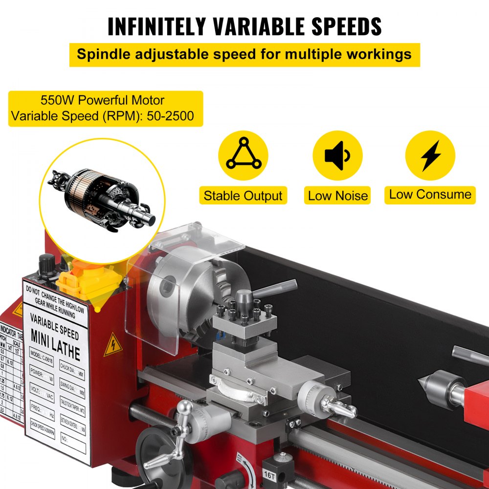 180x400mm Infinitely Variable Speed Mini Metal Lathe  Durable Heavy  EXCELLENT