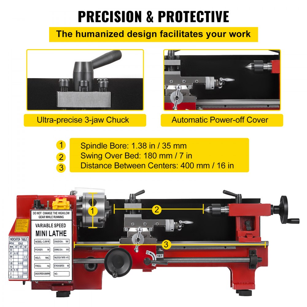 180x400mm Infinitely Variable Speed Mini Metal Lathe  Durable Heavy  EXCELLENT