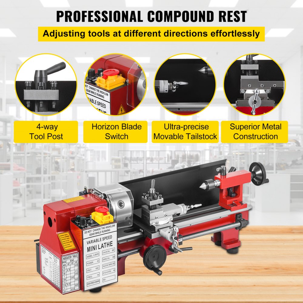 180x400mm Infinitely Variable Speed Mini Metal Lathe  Durable Heavy  EXCELLENT