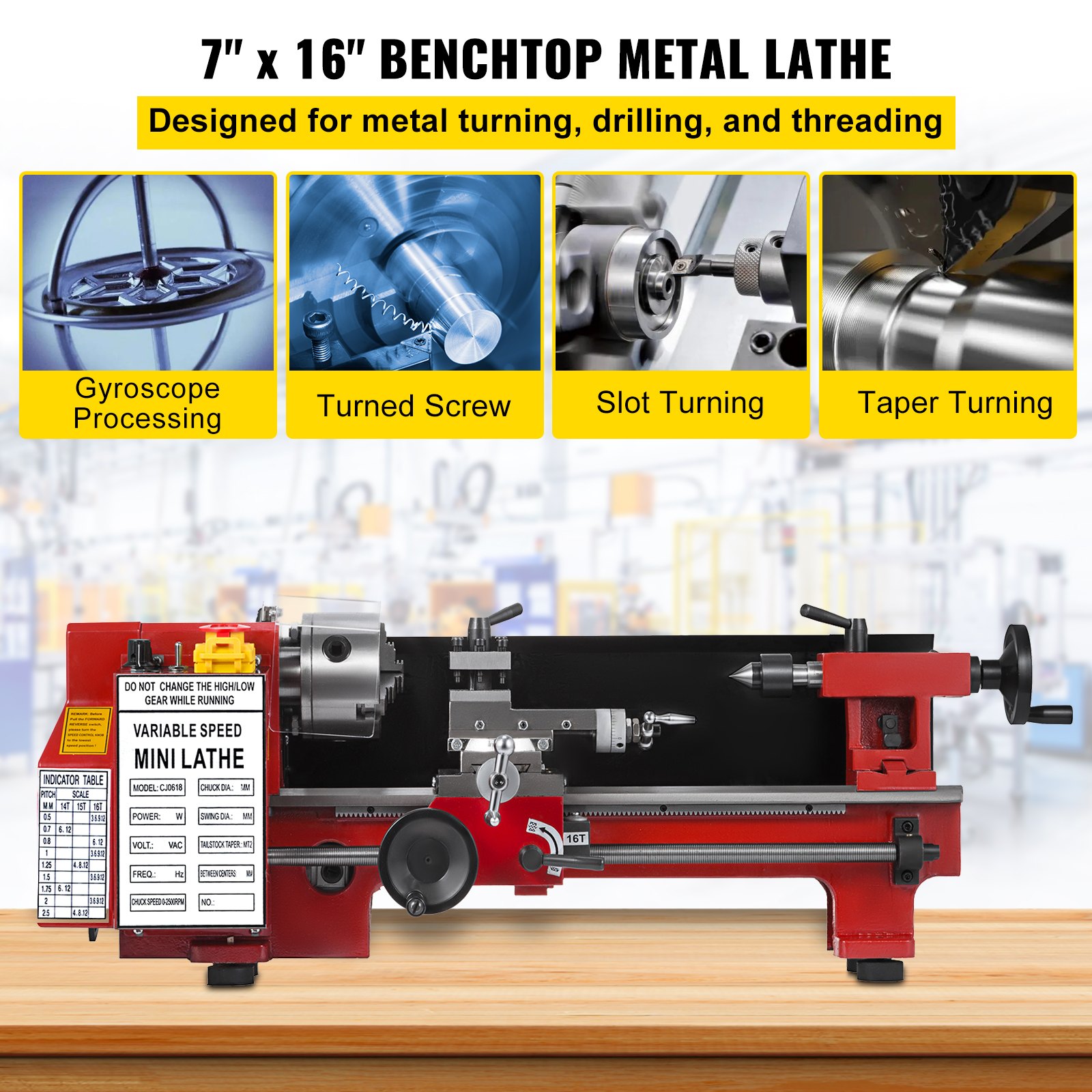 180x400mm Infinitely Variable Speed Mini Metal Lathe  Durable Heavy  EXCELLENT